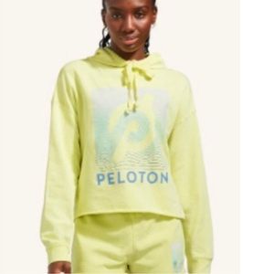 Peloton Bright Neon Yellow Crop Graphic Hoodie Sweatshirt Women’s